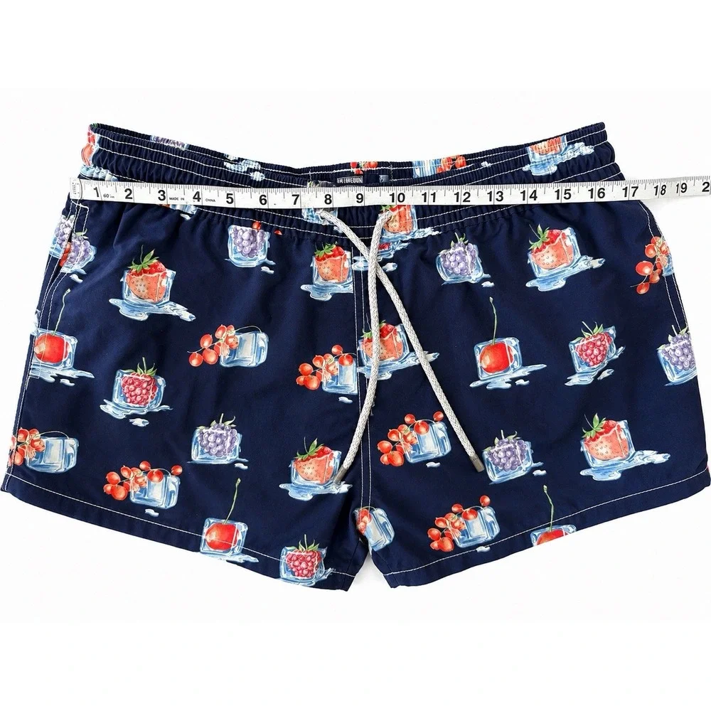 Vilebrequin Swim Trunks Navy Blue Fruit Ice Cube Print Men's Swim Shorts XL